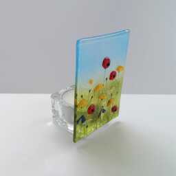 Wildflower Tea Light Holder, Gift For Her, Home Decor. Fused Glass Art, Summer Candle Mother's Day Gift - thumbnail 3