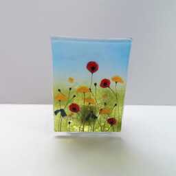 Wildflower Tea Light Holder, Gift For Her, Home Decor. Fused Glass Art, Summer Candle Mother's Day Gift - thumbnail 2