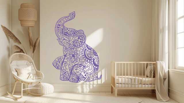 Elephant Nursery Wall Decal, Large Mandala Animal Sticker, Boho Baby Room Decor - image 1