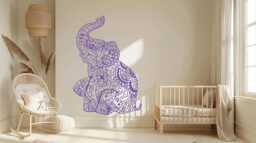 Elephant Nursery Wall Decal, Large Mandala Animal Sticker, Boho Baby Room Decor - thumbnail 1