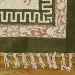 Green Hand Block Printed Rug Large Living, Bedroom Hallway Stair Runner Bordered Cotton 8x10 4x24 12x12 Woven Feet - thumbnail 3
