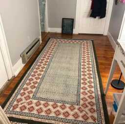 Green Hand Block Printed Rug Large Living, Bedroom Hallway Stair Runner Bordered Cotton 8x10 4x24 12x12 Woven Feet - thumbnail 1