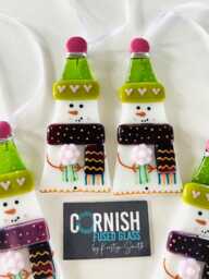 Cute Snowman Fused Glass Christmas Decoration - Tree Decoration, Cornwall, Cornish - thumbnail 1