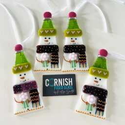 Cute Snowman Fused Glass Christmas Decoration - Tree Decoration, Cornwall, Cornish - thumbnail 2
