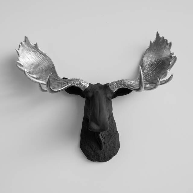 Faux Taxidermy Moose Head Wall Mount - Decor Black & Silver M1710 - image 1