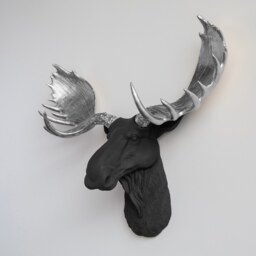 Faux Taxidermy Moose Head Wall Mount - Decor Black & Silver M1710 - thumbnail 2