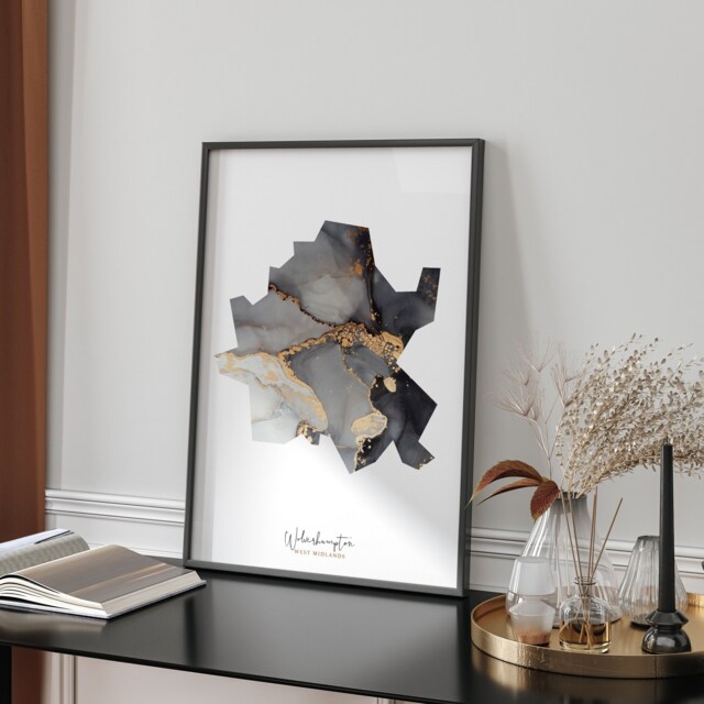 Wolverhampton Map Black & Gold Wall Art Print - West Midlands England United Kingdom Great Britain - image 1