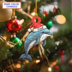 Custom Name Cute Dolphin Xmas Personalized Ornament, Christmas Tree Hanging Decor, Flat 2D Lovers - thumbnail 1