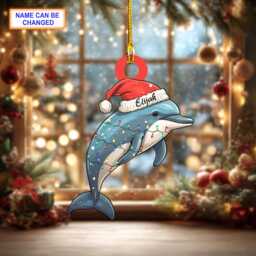 Custom Name Cute Dolphin Xmas Personalized Ornament, Christmas Tree Hanging Decor, Flat 2D Lovers - thumbnail 2