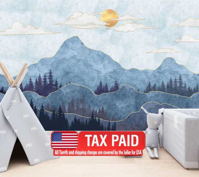 Mountains & Trees Nursery Wallpaper Mural, Peel Stick Decal - image 1