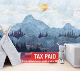 Mountains & Trees Nursery Wallpaper Mural, Peel Stick Decal