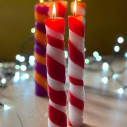 Two Colour Twisted Taper Candles - Spiral Dinner Candles, Unscented - thumbnail 3