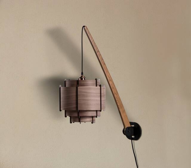 Wood Walnut Wall Lamp, Mid Century Sconce, Wooden Veneer Unique Character Lighting, Handcraft Wood Light, Crealdesign - image 1