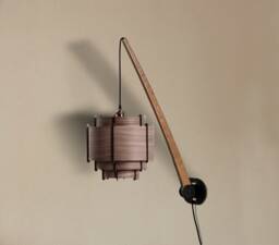 Wood Walnut Wall Lamp, Mid Century Sconce, Wooden Veneer Unique Character Lighting, Handcraft Wood Light, Crealdesign - thumbnail 1
