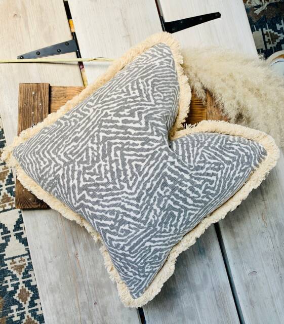Zebra Print Linen Cushion, Cushion Cover, Fringe Trimming, Boho Home Decor, Bohemian, Throw Living Room, Eclectic - image 1