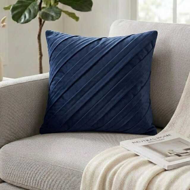 Navy Blue Faux Suede Solid Striped Pintuck Modern Throw Pillow Cover - Contemporary - image 1