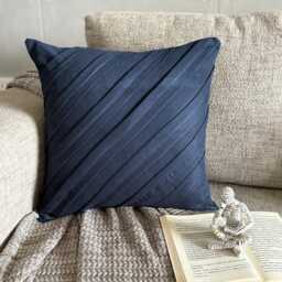 Navy Blue Faux Suede Solid Striped Pintuck Modern Throw Pillow Cover - Contemporary - thumbnail 3