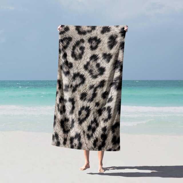 Snow Leopard Print Towel Holiday Poolside Accessory Faux Fur Effect Animal Pattern Aesthetic Travel Bath Essential Statement Wildlife Design - image 1