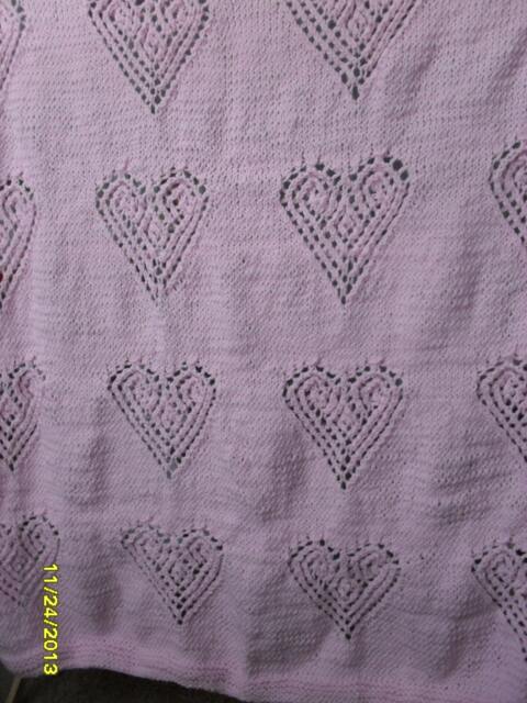 Knitted Pink Hearts Baby Girl Blanket - image 1