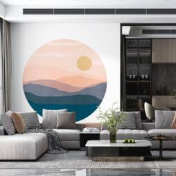 Mountain Sunset Circle Wall Decal - Boho Chic Decor, Removable Fabric Peel & Stick Nature Scene, Vibrant Art For Home, Office Decor - thumbnail 3