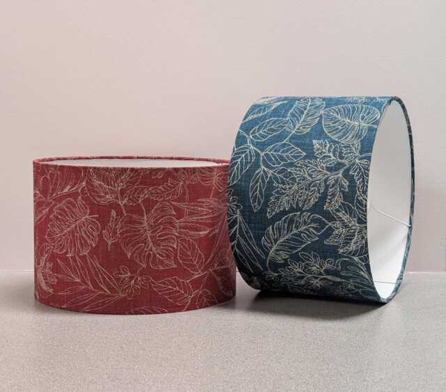 Salvador Leaf Fern Botanical Lampshade, Teal/Red Floral Drum Shade, Table Lamp Ceiling Light - image 1