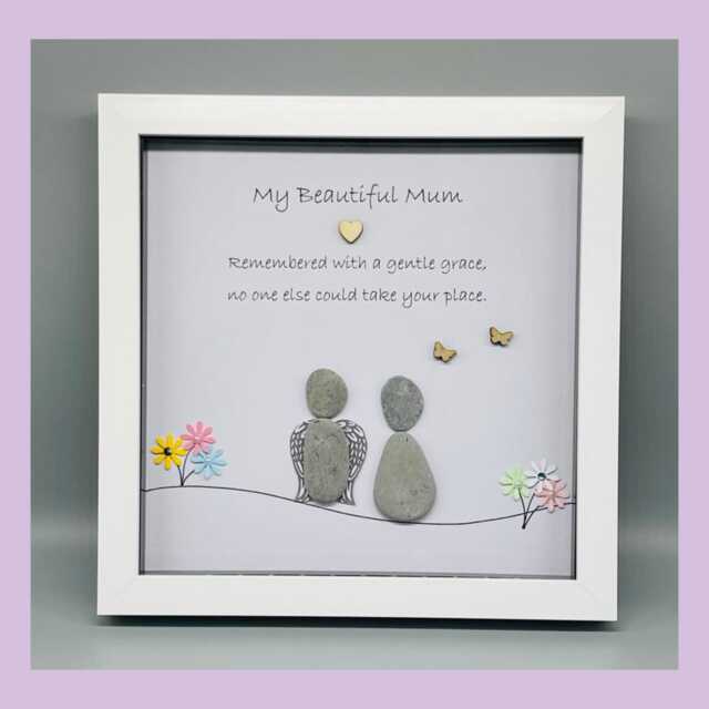 Personalised Mum Memorial Keepsake Pebble Art Gift Frame, Sympathy For Friend Or Family - image 1
