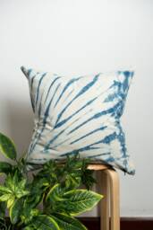 Indigo Blue Tie Dye Pillow Cover - Handmade Cotton Cushion - 18x18 - thumbnail 1