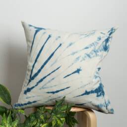 Indigo Blue Tie Dye Pillow Cover - Handmade Cotton Cushion - 18x18 - thumbnail 2