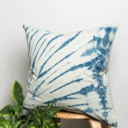 Indigo Blue Tie Dye Pillow Cover - Handmade Cotton Cushion - 18x18 - thumbnail 3