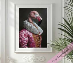 Rococo Flamingo Portrait Print Victorian Animal Wall Art - thumbnail 1