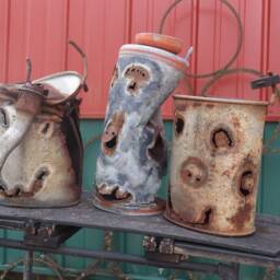 Big Sale Comical Metal Indoor Outdoor Faces Figures Garden Wall Junkyard Art Vintage Rustic Pails Buckets Watering Can Totems Artsy Gag Gift - thumbnail 2