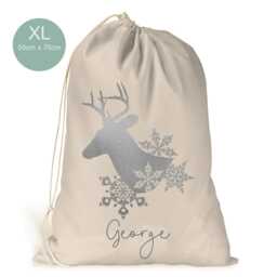 Personalised Xl Drawstring Christmas Sack/stocking.. Silver Grey Deer..xmas Present Sack Gift Bag.. Unisex - thumbnail 2