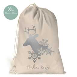 Personalised Xl Drawstring Christmas Sack/stocking.. Silver Grey Deer..xmas Present Sack Gift Bag.. Unisex - thumbnail 3
