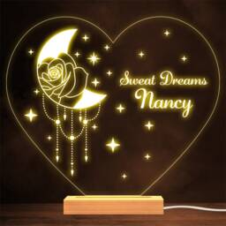 Bohemian Crescent Moon With Rose & Stars Heart Personalised Gift Night Light - thumbnail 1