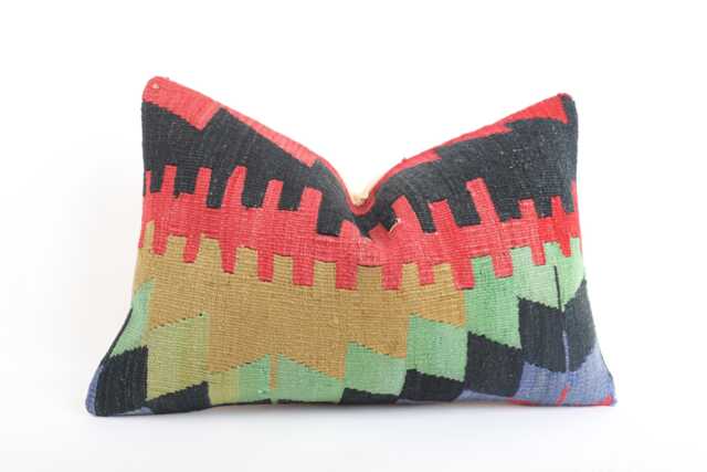 Handwoven Turkish Kilim Pillow Bohemian Lumbar Throw Pillow - 16x24 Inch - image 1