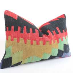 Handwoven Turkish Kilim Pillow Bohemian Lumbar Throw Pillow - 16x24 Inch - thumbnail 3