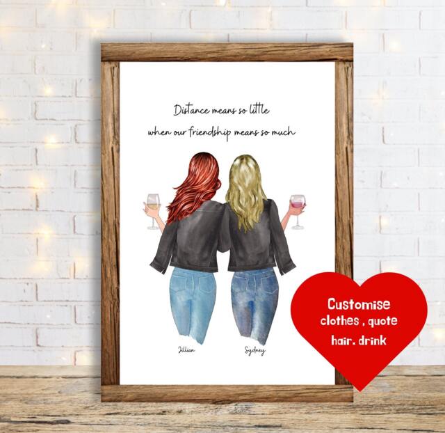 Long Distance Friendship Gift , Moving Away , Personalised Print - image 1