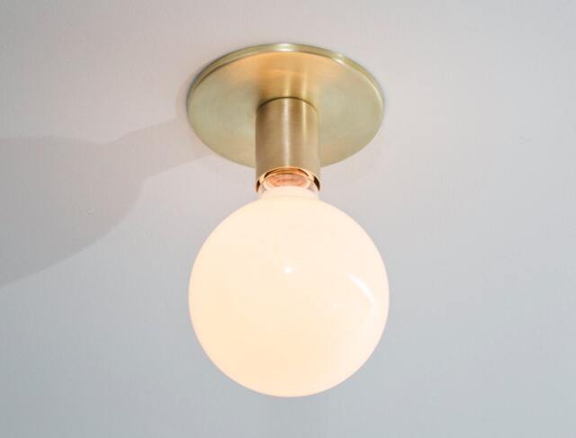Brass Globe Flush Mount Light Mid Century Modern Ceiling Or Wall Sconce - image 1