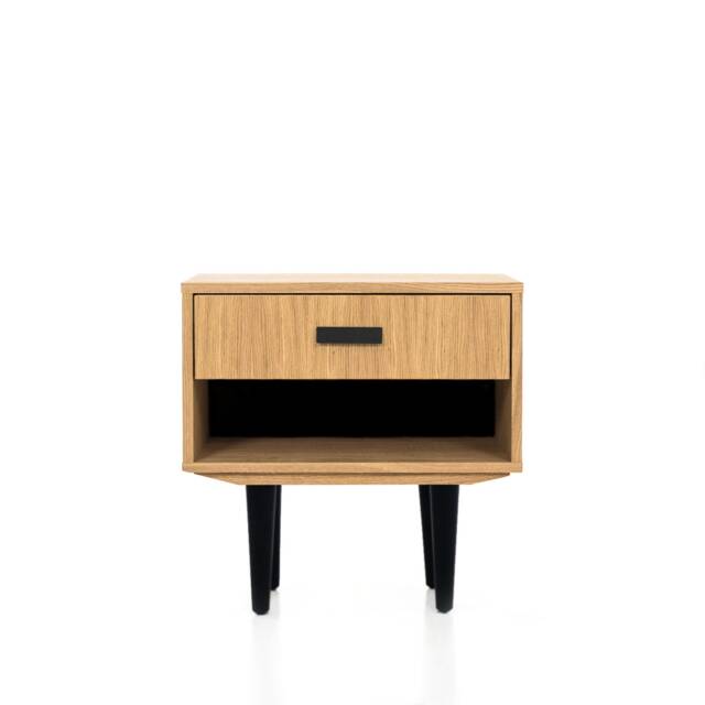 Nightstand With Open Shelf in Mid-Century Modern Style Made Of Oak Vaneer, Bedside Table Livlo D-P04 - image 1