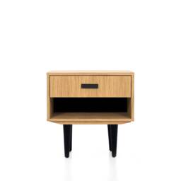 Nightstand With Open Shelf in Mid-Century Modern Style Made Of Oak Vaneer, Bedside Table Livlo D-P04