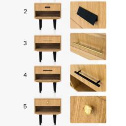 Nightstand With Open Shelf in Mid-Century Modern Style Made Of Oak Vaneer, Bedside Table Livlo D-P04 - thumbnail 3
