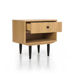 Nightstand With Open Shelf in Mid-Century Modern Style Made Of Oak Vaneer, Bedside Table Livlo D-P04 - thumbnail 4