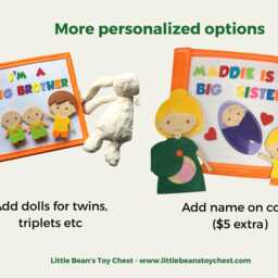 Personalized Big Sister Quiet Book - New Sibling Gift For Toddler Promoted To Baby Toy Custom Fabric - thumbnail 4