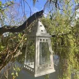 Hanging White Metal/Glass Square Lantern Garden Indoor Ornament - thumbnail 4