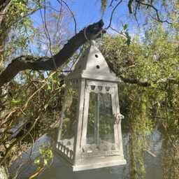 Hanging White Metal/Glass Square Lantern Garden Indoor Ornament - thumbnail 2