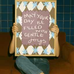 May Your Day Be Filled With Gentle Joys Print - Handdrawn Retro Affirmation Art, Whimsical Poster, Cute Mid Century Harlequin Diamond Decor - thumbnail 3