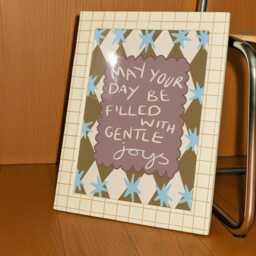 May Your Day Be Filled With Gentle Joys Print - Handdrawn Retro Affirmation Art, Whimsical Poster, Cute Mid Century Harlequin Diamond Decor - thumbnail 2