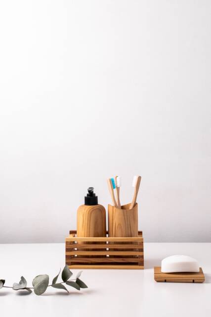 Wood Bathroom Organizer Set/Soap Dispenser Toothbrush Holder Wooden Soap Saver Bathroom Accessories Set - image 1