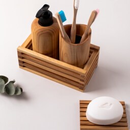 Wood Bathroom Organizer Set/Soap Dispenser Toothbrush Holder Wooden Soap Saver Bathroom Accessories Set - thumbnail 2