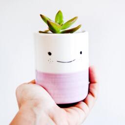 Ceramic Planter With Smiling Face Handmade & Handpainted - thumbnail 3
